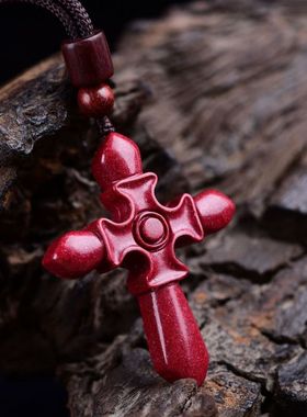 保真正品天然朱砂吊坠原矿红砂紫金砂十字架项坠男女同款护身挂件