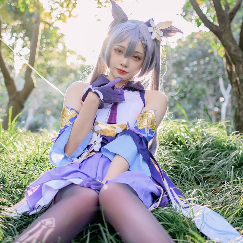 原神cos服璃月七星刻晴游戏套装少女可爱风cosplay服装假发鞋子 - 图1