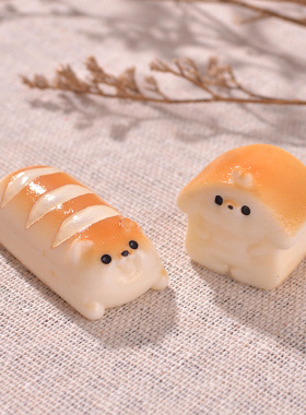新款柴犬面包微景观桌面树脂小摆件 卡通面包甜甜圈DIY装饰品配件
