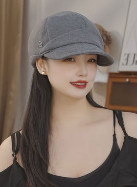毛呢鸭舌帽女秋冬防风保暖渔夫帽