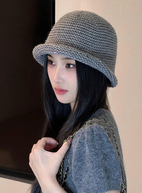 显脸小针织渔夫帽女秋冬百搭盆帽
