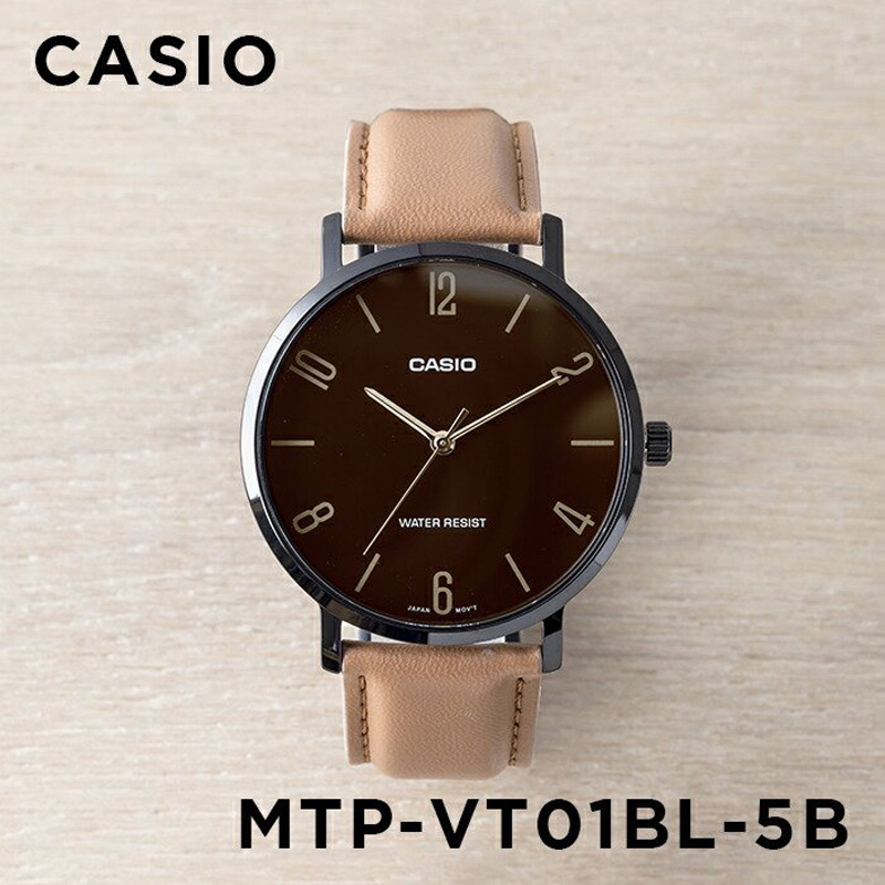 卡西欧手表CASIO MTP-VT01BL-5B 商务皮带香槟金防水指针石英表