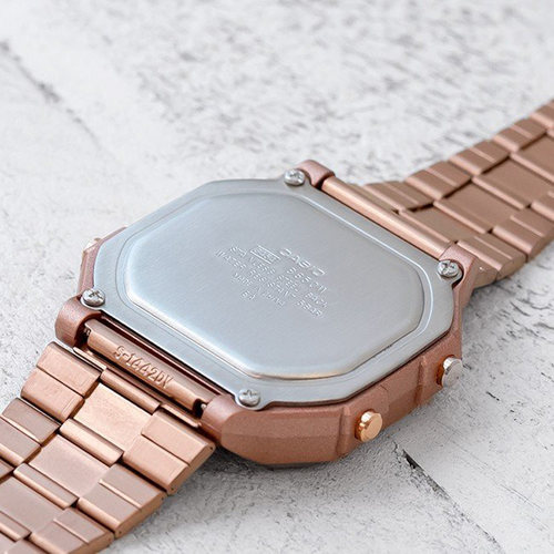 卡西欧手表CASIO B650WC-5A 玫瑰金豆芽同款复古方块电子小金表 - 图1