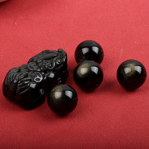 7A天然乌金黑曜石散珠子彩虹眼黑色diy水晶饰品双眼金银曜石单珠 - 图1