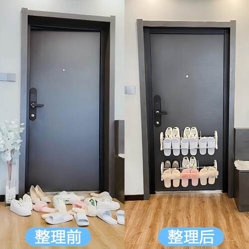 磁吸门上鞋架门后吸壁式免打孔粘贴双排浴室架门口小免钉拖鞋收纳 - 图1