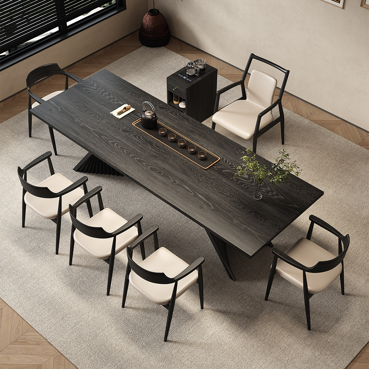 意式极简实木茶桌办公桌一体两用2025新款高端黑色设计师接待茶台,淘宝优惠券,粉丝福利购,淘宝优惠卷