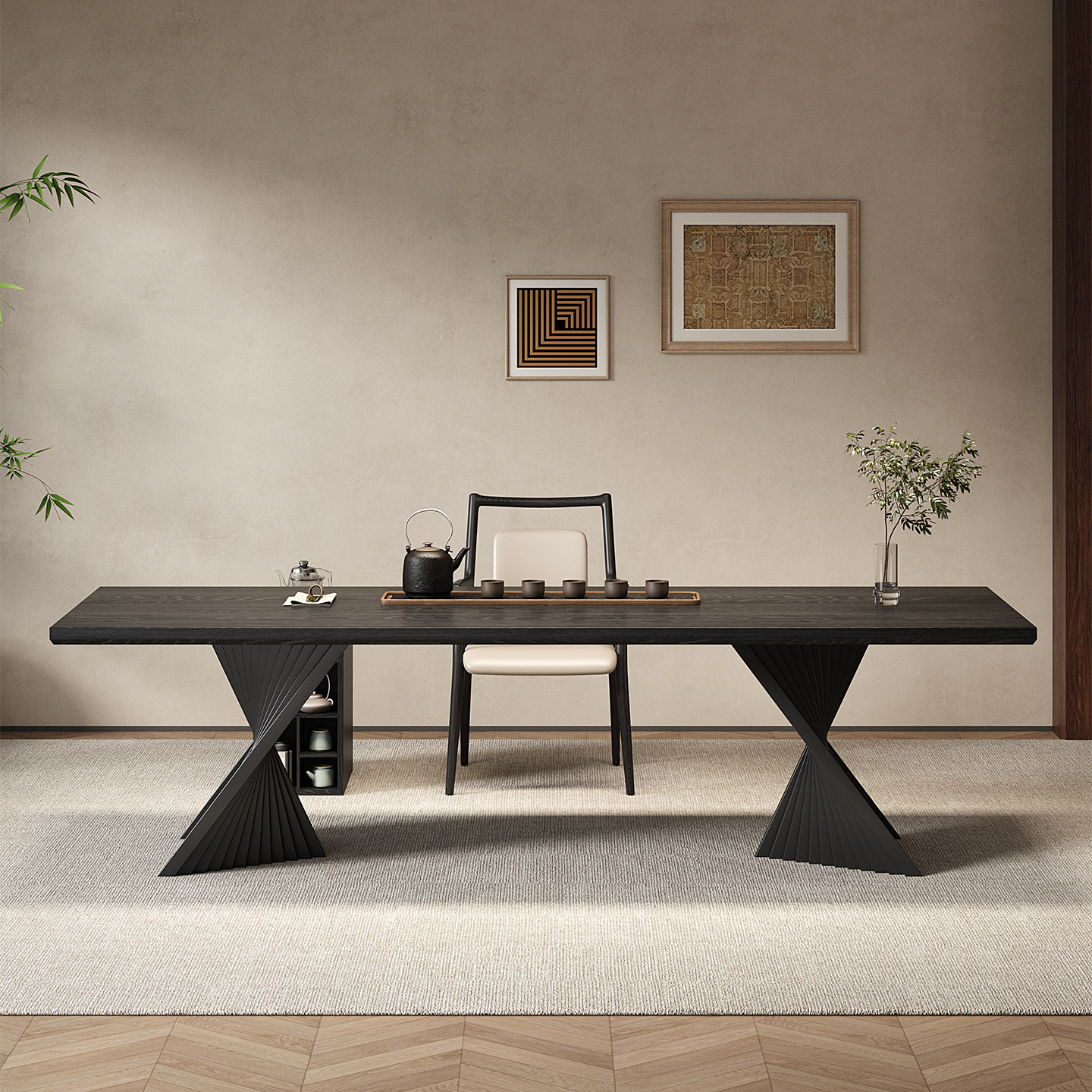 意式极简实木茶桌办公桌一体两用2025新款高端黑色设计师接待茶台,淘宝优惠券,粉丝福利购,淘宝优惠卷