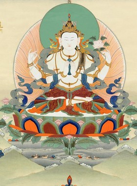 四臂观音装饰唐卡挂画藏族壁画