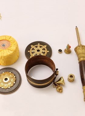 亚青黄铜手摇家用雕花转金筒摆件