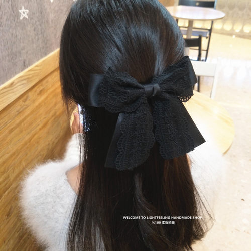 简约蕾丝大蝴蝶结发饰优雅成人发夹马尾夹顶夹半扎发日韩发夹 - 图0