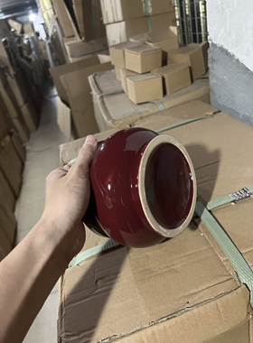 朱红陶瓷纯色香炉香薰炉 观音佛像香插佛堂家用居室摆件无字香炉