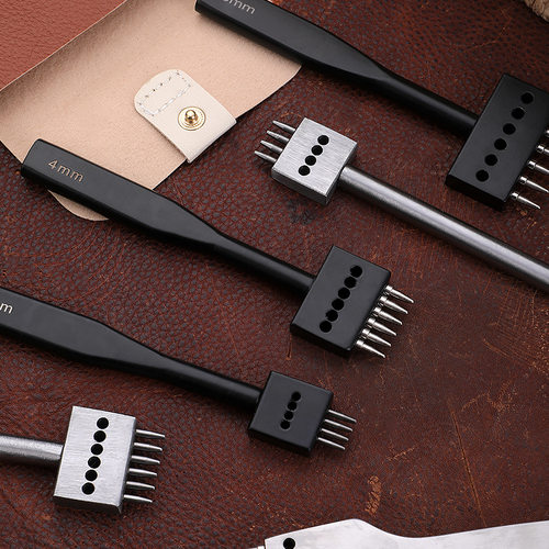 黑色银色排冲 间距菱斩圆冲皮具diy  皮革制作缝线打孔冲 - 图2