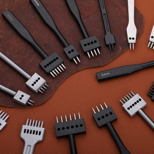 黑色银色排冲 间距菱斩圆冲皮具diy  皮革制作缝线打孔冲 - 图1