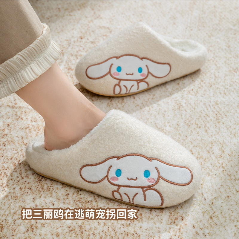 三丽鸥女士棉拖鞋家居室内防滑棉拖鞋加绒加厚可爱卡通家居拖鞋冬 - 图0