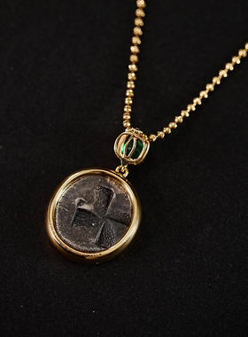 精品古希腊公牛麦穗银币吊坠大英博物馆馆藏同款币18k祖母绿吊坠