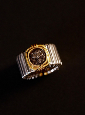 【已出欣赏】收藏级超精美高浮雕狮子古银币戒指18k白k黄古币戒指