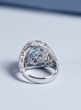 【圣玛利亚色】精品天然海蓝宝钻石戒指18k白厚金超精致设计戒指