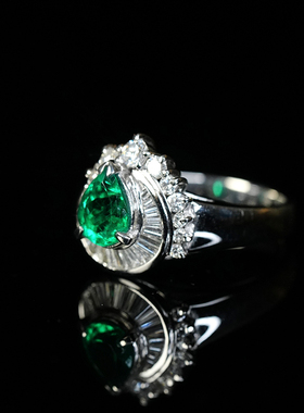 有生珠宝 高品质天然哥伦比亚祖母绿水滴祖母绿钻石戒指vvg祖母绿