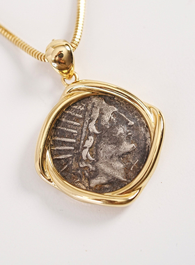 有生珠宝经典简约太阳神赫利俄斯古币吊坠18k金菱形复古设计吊坠