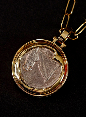 收藏级神颜水泽仙女迦太基半身马翻转古币吊坠18k厚金钻石吊坠