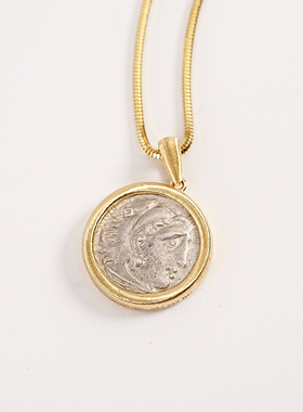 有生珠宝经典大力神古币吊坠磨砂拉丝18k金一德古币万能扣吊坠