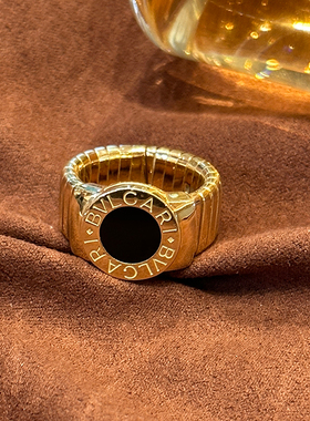 有生珠宝vintage黑玛瑙戒指tubogas弹簧戒指18k金宽版开口戒指