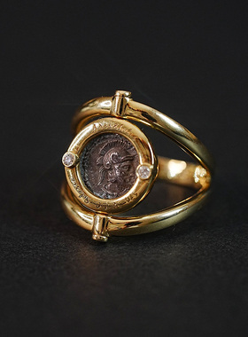 【已出欣赏】天蝎座守护神战神与水泽仙女古银币翻转18k复古戒指