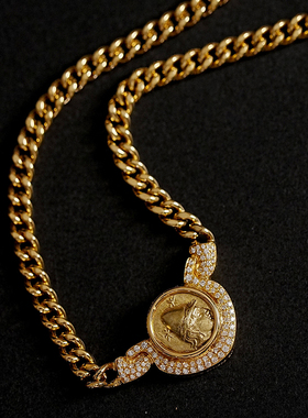 高品质收藏级琥珀金古币卡贝罗钻石锁骨链18k厚金时髦百搭单品