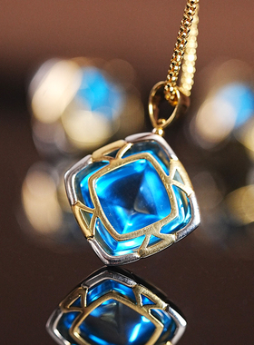 【已出欣赏】超级精美治愈系瑞士蓝托帕吊坠18k厚金复古又时髦