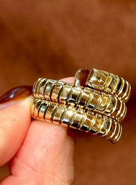 有生珠宝超级重磅时髦百搭三圈Tubogas弹簧工艺戒指18k厚金中古戒