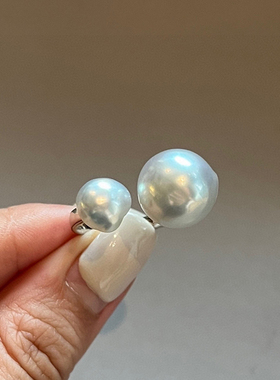 有生珠宝天然海水珍珠澳白巴洛克keshi双珠戒指18k厚金开口珍珠戒