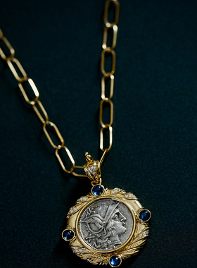 【已出欣赏】古罗马时期罗马女神与胜利女神驾马车古币吊坠18k金