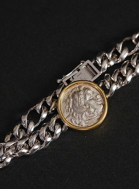 有生珠宝经典古希腊时期一德大力神古币手链18k黄k白金手链
