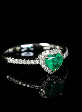 有生珠宝 天然哥伦比亚产地祖母绿爱心戒指围钻铂金vvg戒指
