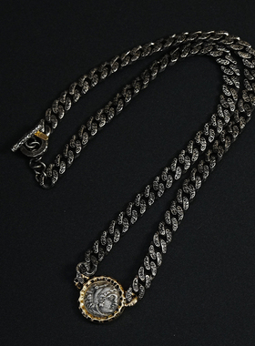 有生珠宝古希腊时期经典男士黑银大力神古币酷飒风古币手链项链