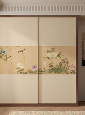 中式古典花鸟柜子改造贴纸复古风家具翻新衣柜门软装自粘美化装饰