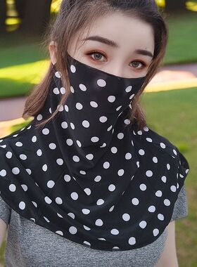 夏季女款波点冰丝防晒面纱护颈脖套骑行开车透气遮阳防紫外线高颜