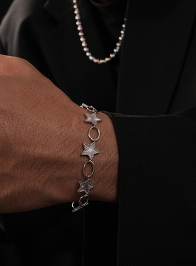 甜酷风纹理五角星星拼接手链男女