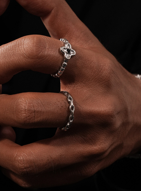 极简冷淡风钛钢锁链链条开口戒指