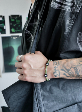 SAZ太极绿色玉石拼接美式手链