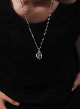 太阳花雏菊绿松石宝石吊坠项链男