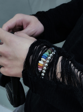 嘻哈潮流彩色火山石拼接手链男女