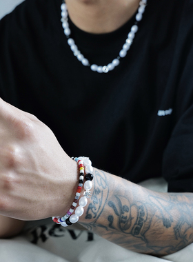 SAZ黑白皇冠拼接巴洛克珍珠手链