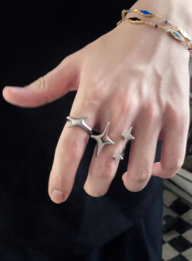 冷淡风光芒星宽版钛钢男女戒指