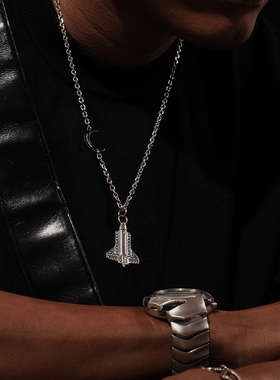 满天星满钻小火箭吊坠项链男女