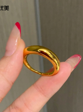 女沙金光面泥鳅背面包圈戒指