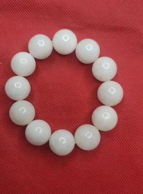 和田玉白玉山流水卡18圆珠手链白度好无纹无裂无杂佩戴大气送礼盒