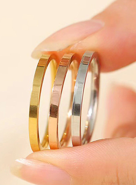不掉色钛钢18K金色素圈戒指