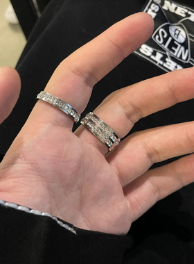 冷淡嘻哈满钻钛钢情侣食指戒