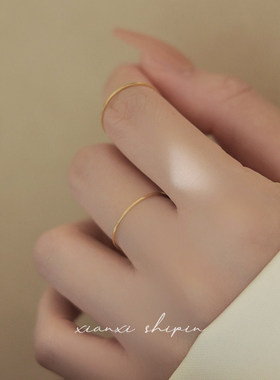 轻奢小众极细不掉色金色素圈女戒
